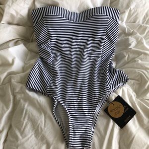 Navy & white striped Nip Tuck suit
